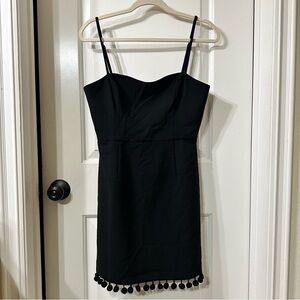 French Connection Black Mini Dress with Pom Pom Hem
